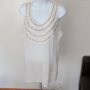 sheer white tank top beaded with fine ruffles
